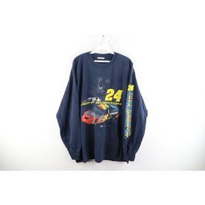 Vintage NASCAR Mens Large Jeff Gordon Spell Out Faded Long Sleeve T-Shirt Blue